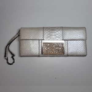 Calvin Klein Clutch Wallet Pearl Python White Faux Snakeskin Wristlet Leather